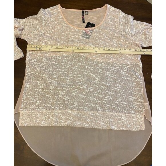 Extra Touch Women Tunic Size 1X Peach Textured Long Sleeve Top Sheer Detail NEW - Picture 3 of 9
